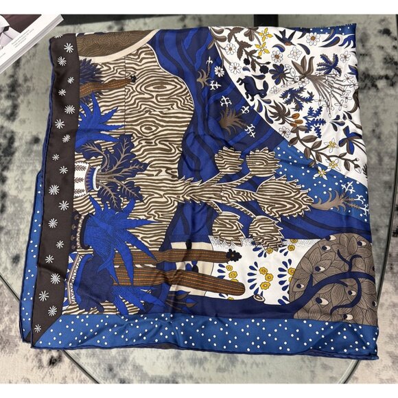 Hermès Le Premier Chant Silk Scarf 90cm Blue & White Floral Print - Picture 1 of 13